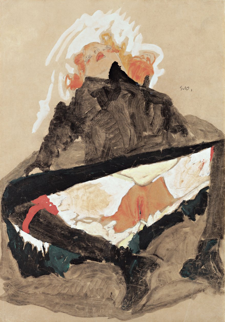 Siyah Elbiseli, Bacaklarını Açmış Kız, 1910 by Egon Schiele