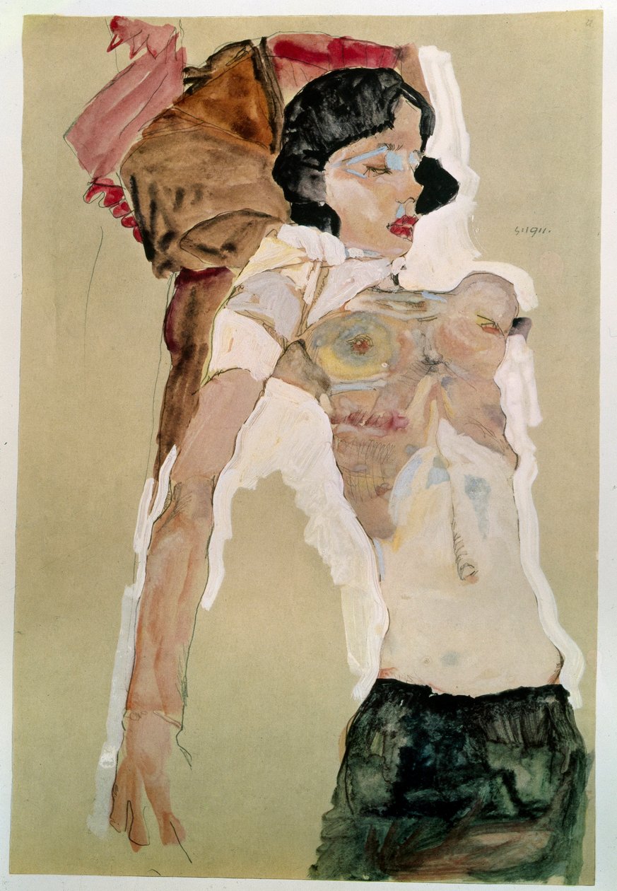 Yarı çıplak kadın. Egon Schiele