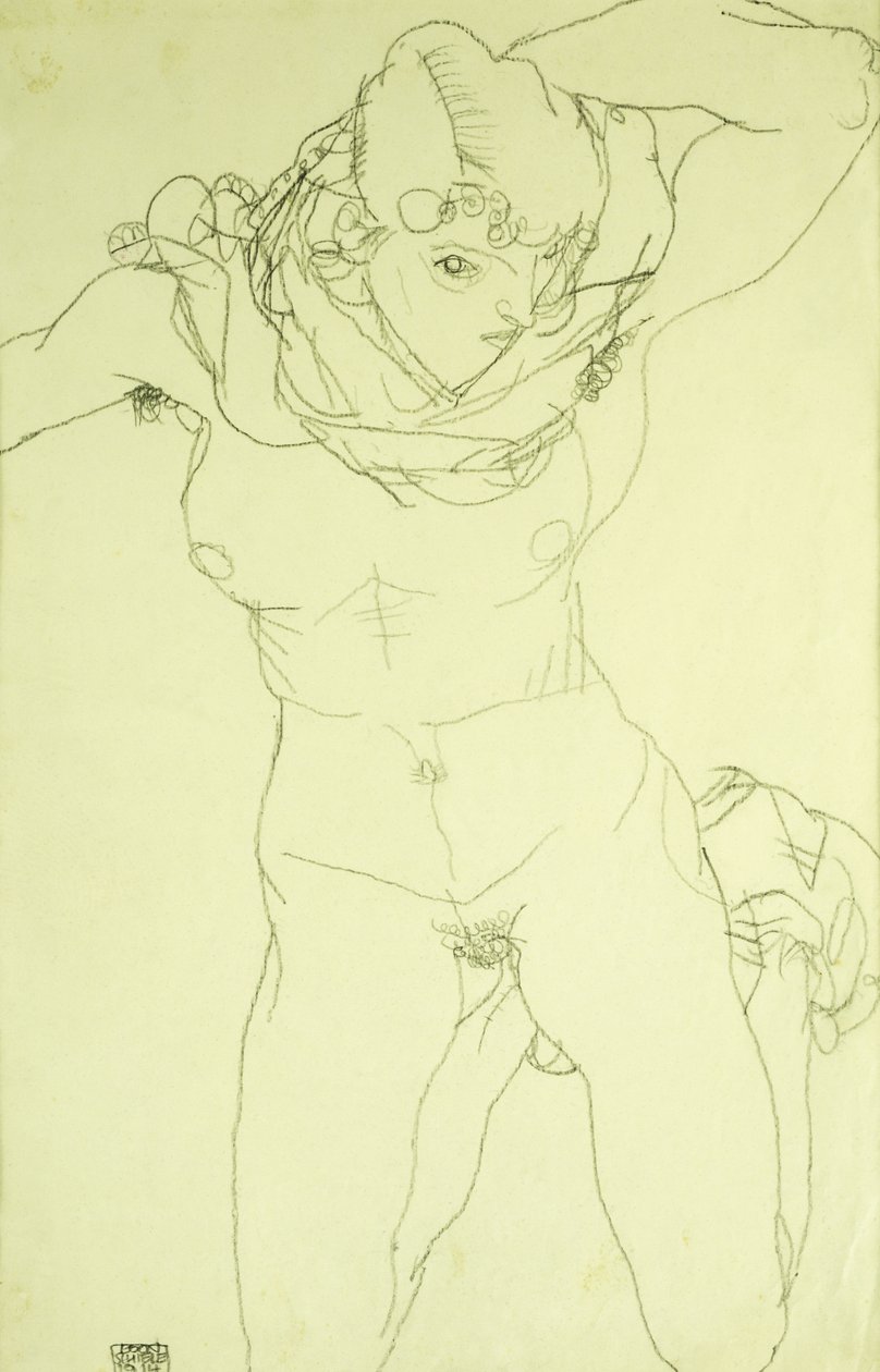 Önden Diz Çökmüş Çıplak; Önden Diz Çökmüş Çıplak, 1914 by Egon Schiele