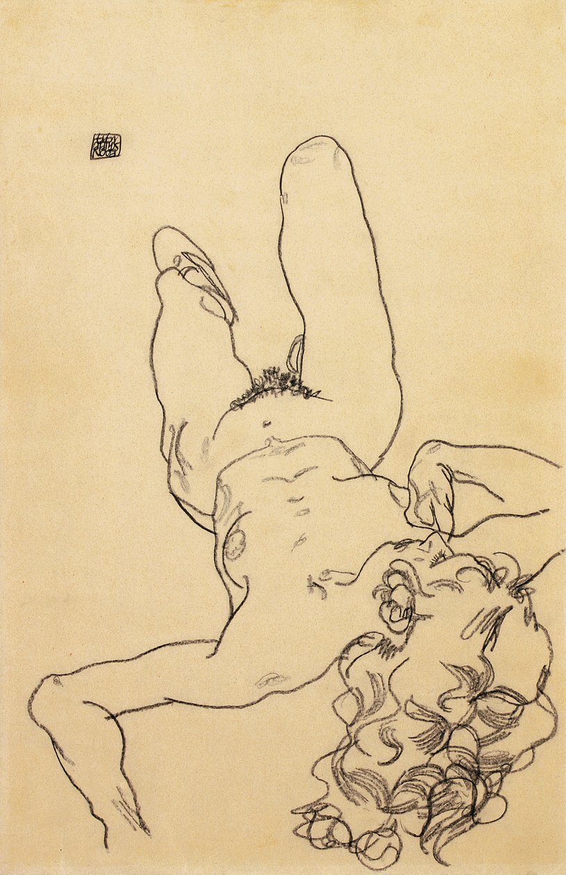 Diz çökmüş çıplak kadın, 1917 by Egon Schiele