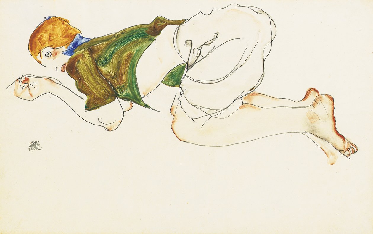 Diz çökmüş kadın, 1912 by Egon Schiele