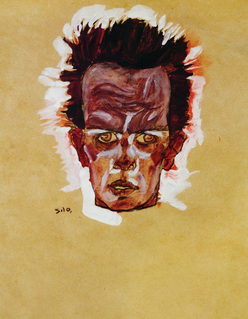 Kopf (guaj, suluboya ve karakalem) by Egon Schiele