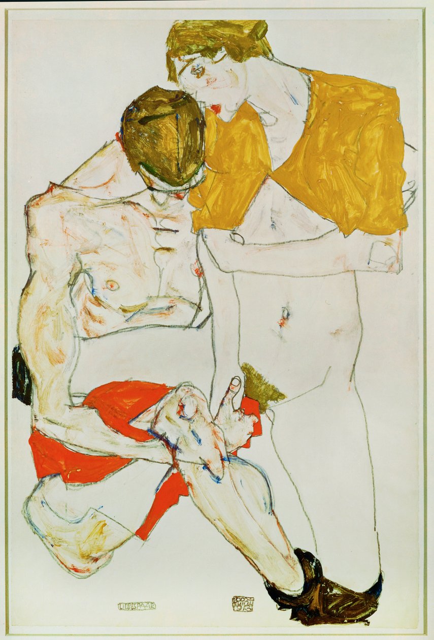 Aşıklar (guaj, suluboya ve kurşun kalem) by Egon Schiele