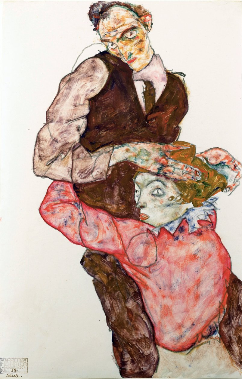 Aşıklar - Schiele, Egon (1890-1918) - 1914-1915 - Siyah tebeşir, Kağıt üzerine guaj - 47,4x30,5 - Leopold Müzesi, Viyana by Egon Schiele