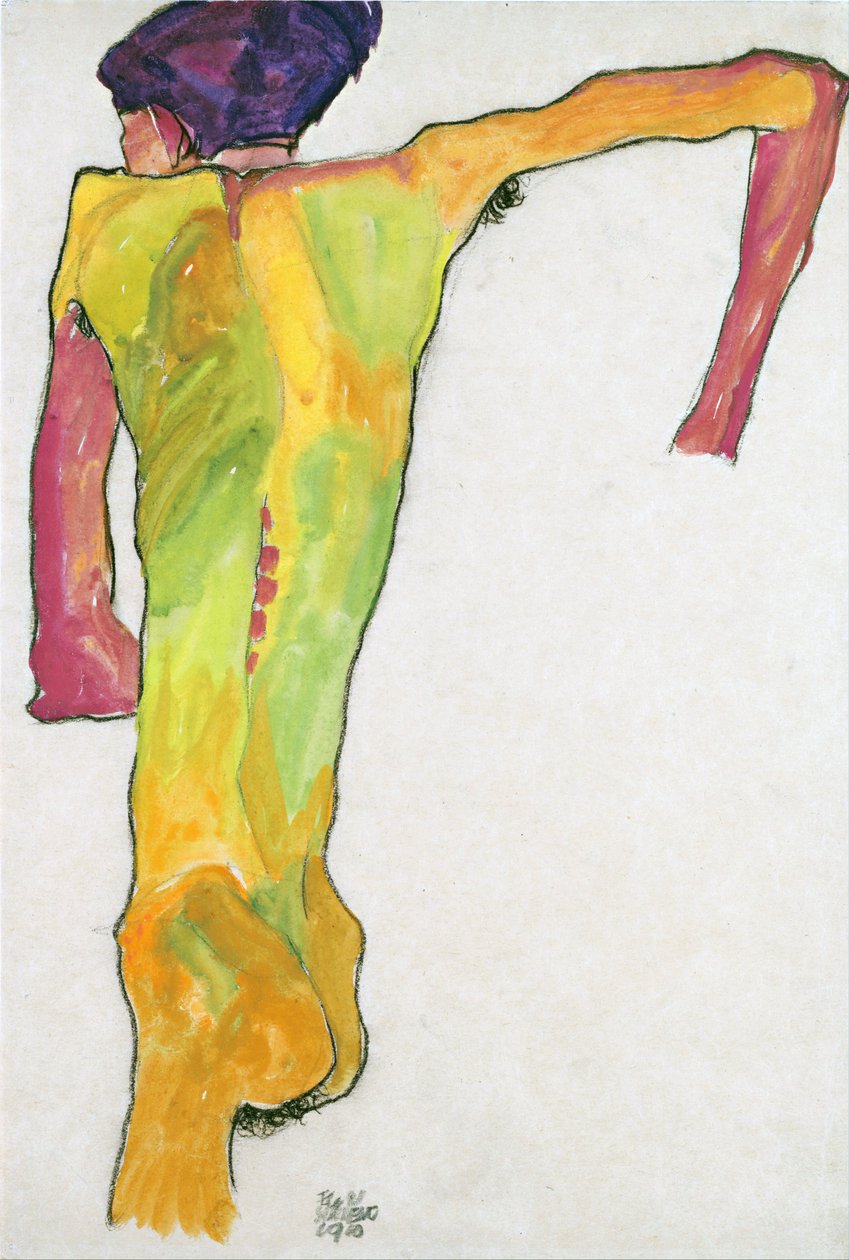 Erkek Çıplak, Kendini Destekliyor - Schiele, Egon (1890-1918) - 1910 - Kağıt üzerine guaj - 44.7x30.2 - Leopold Müzesi, Viyana by Egon Schiele