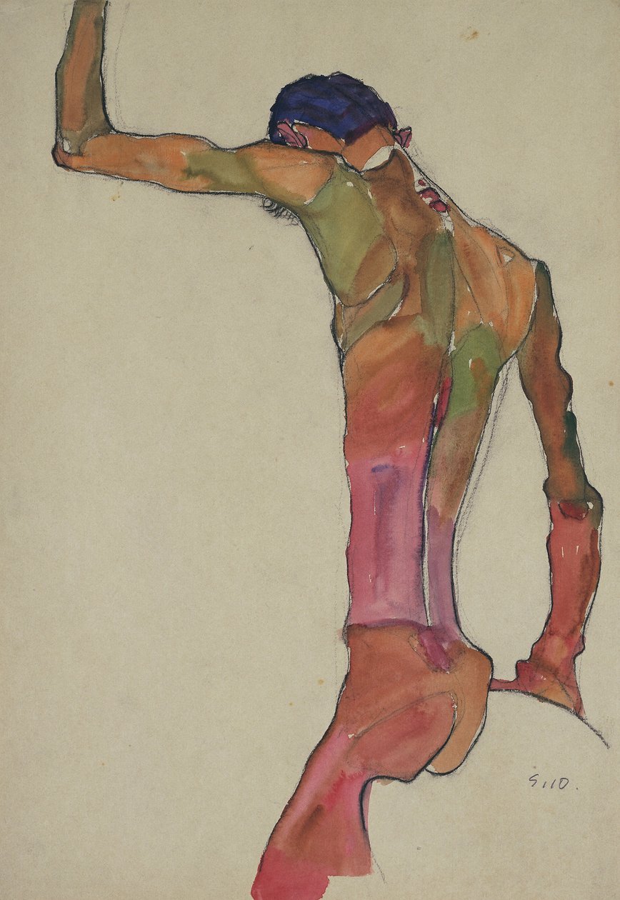 Kol Kaldırılmış Çıplak Erkek by Egon Schiele