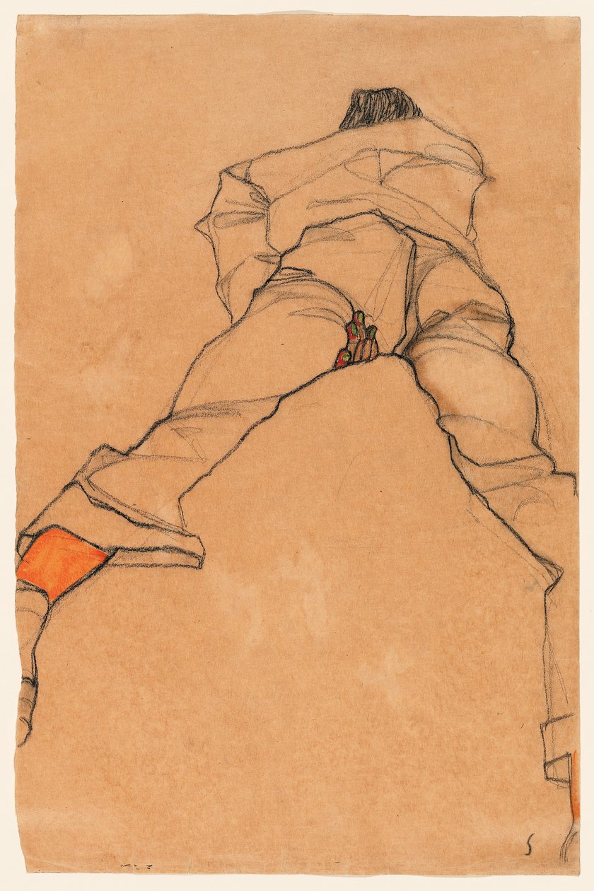Karnının üzerinde yatan adam by Egon Schiele