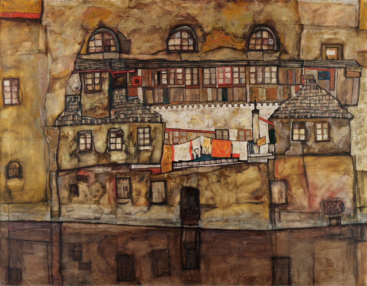 Nehirdeki evlerin duvarı - Egon Schiele