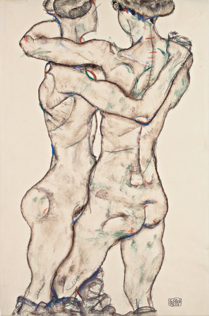 Çıplak Kızlar Kucaklayan 1914 by Egon Schiele