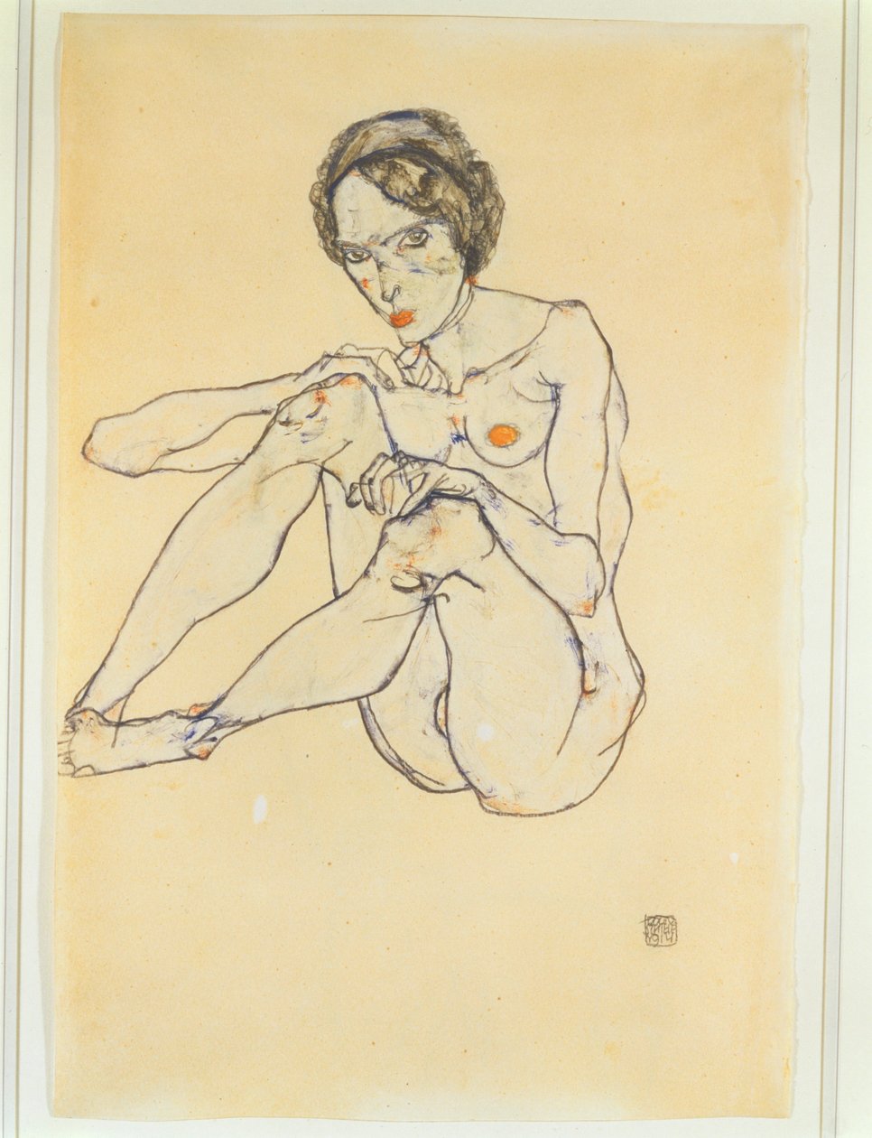 Çıplak KadınGuaj, suluboya ve kurşun kalem. İmza ve tarih, sağ alt (guaj, suluboya  kurşun kalem) by Egon Schiele