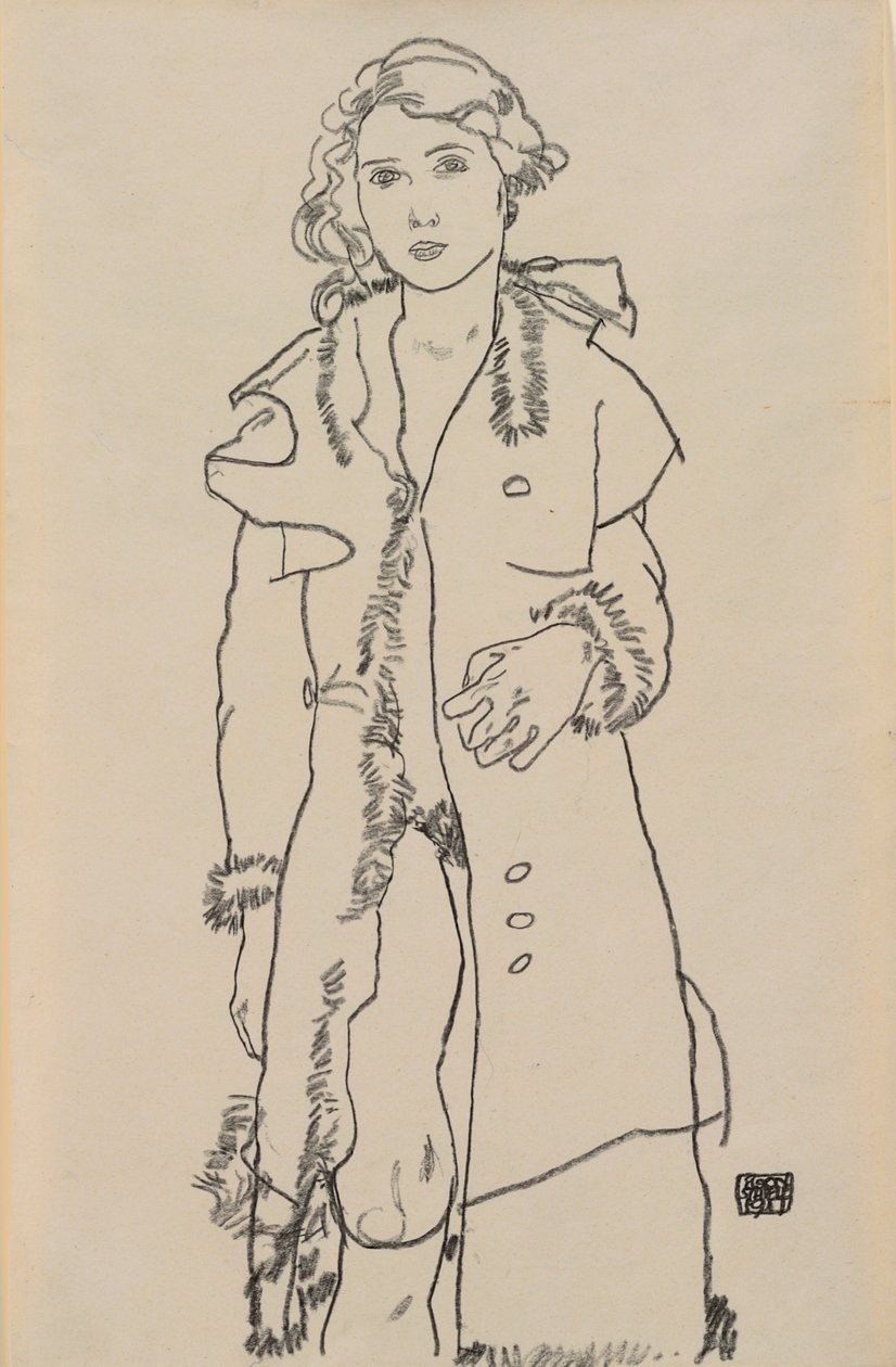 Kürk Kesilmiş Mont ile Nude; Kürklü montlu çıplak kız, 1917 by Egon Schiele