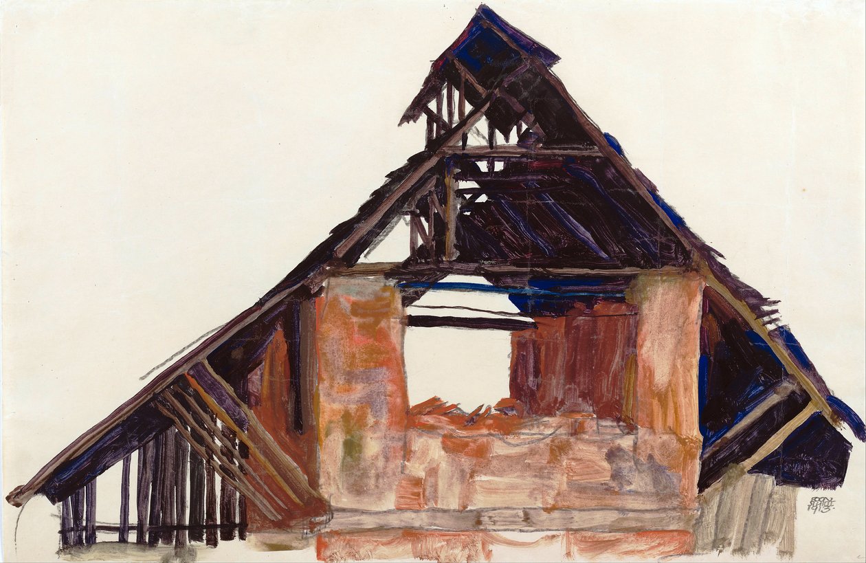 Old Gable (vieux gable) - Schiele, Egon (1890-1918) - 1913 - Kağıt üzerine guaj - 32x48,6 - Leopold Müzesi, Viyana by Egon Schiele