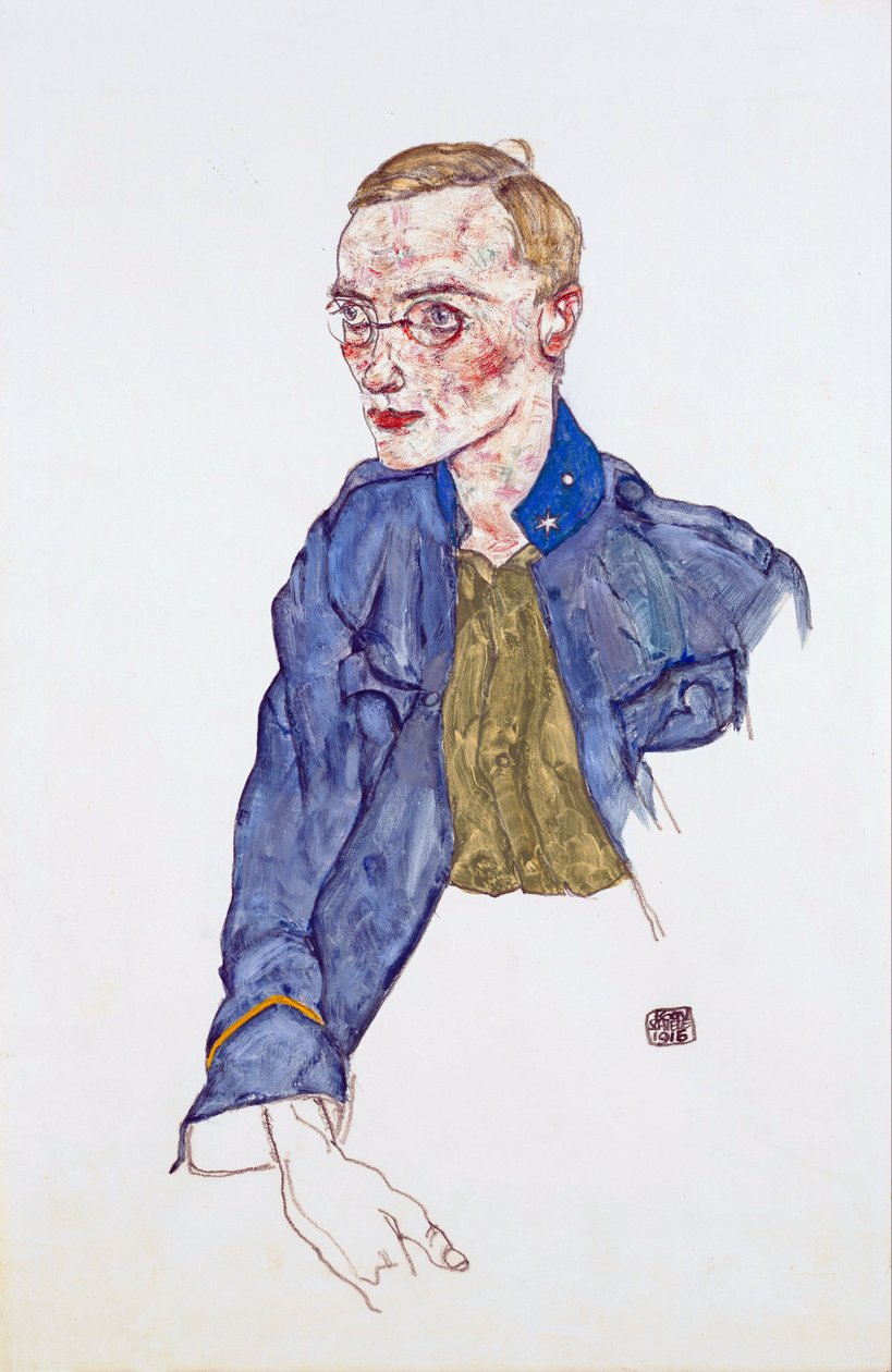 Bir Yıllık Gönüllü Lance-Onbaşı - Schiele, Egon (1890-1918) - 1916 - Kalem, Kağıt üzerine guaj - 48x31,3 - Leopold Müzesi, Viyana by Egon Schiele