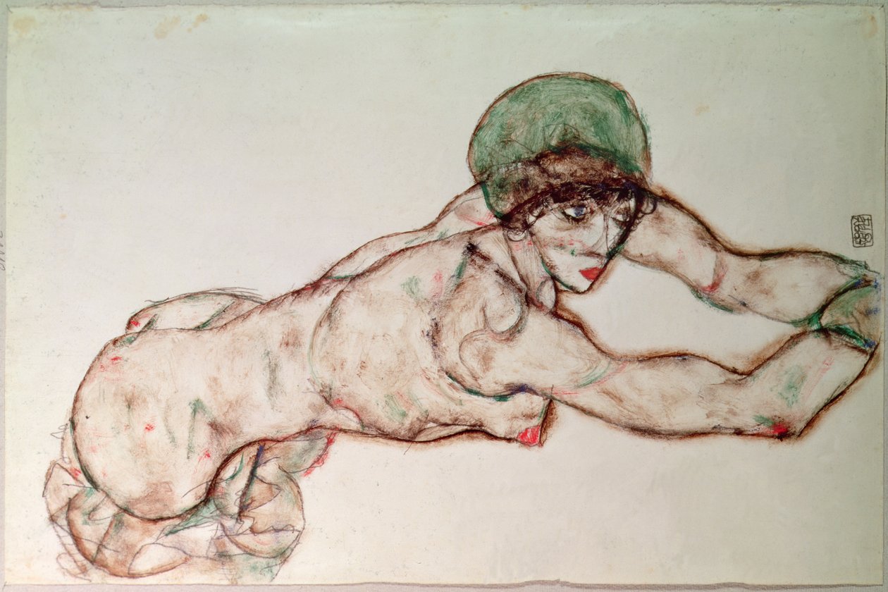 uzanmış çıplak by Egon Schiele
