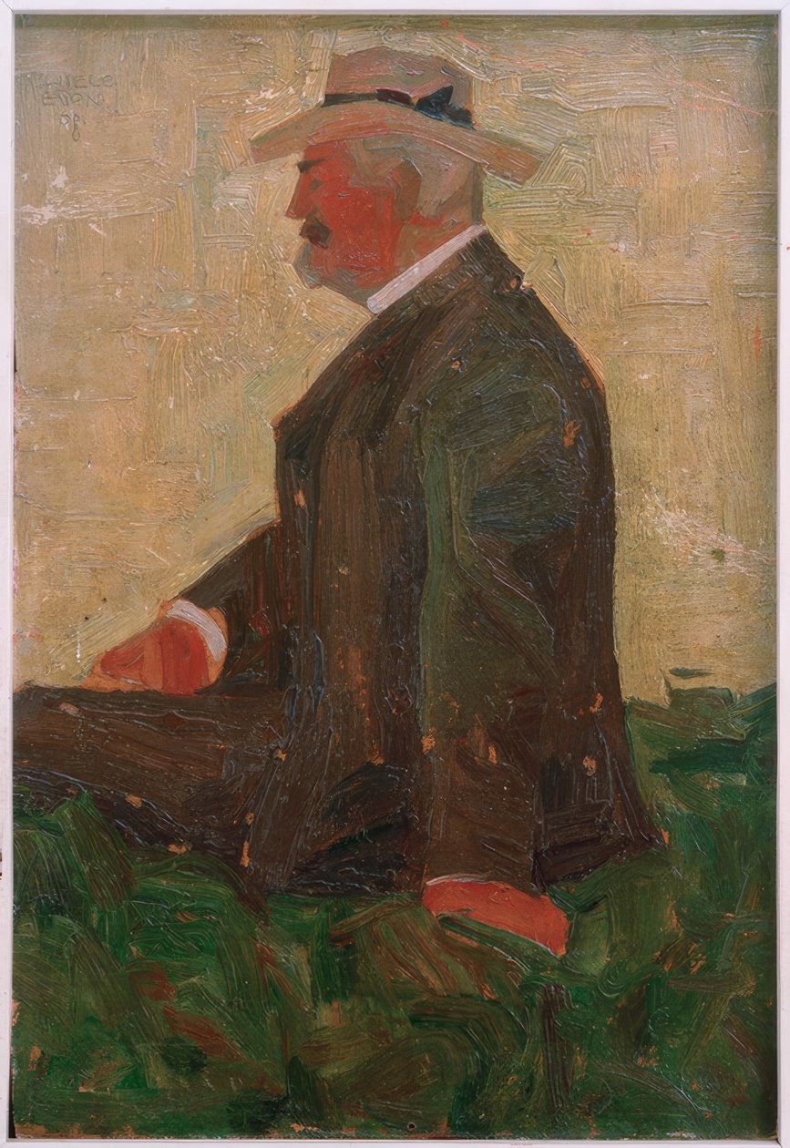 Hasır şapkalı sakallı bir adamın portresi (Leopold Czihacz by Egon Schiele