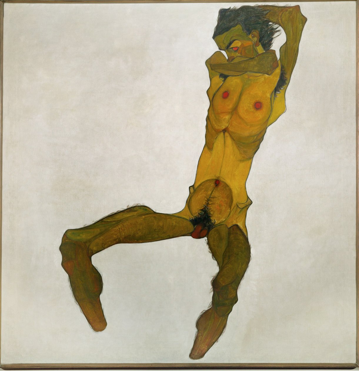 Portre, nü (kağıt üzerine siyah tebeşir, suluboya ve vücut boyası) by Egon Schiele