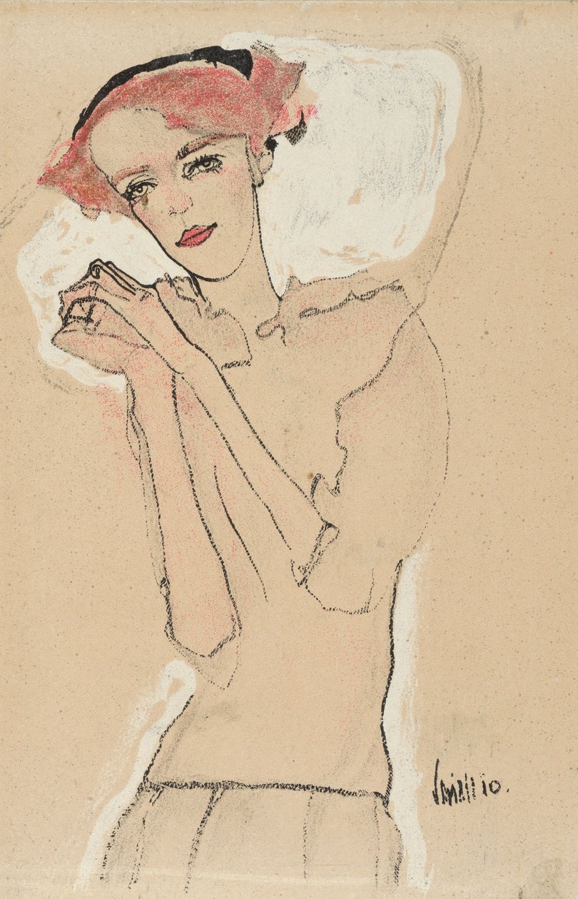 Bir Kadının Portresi, 1910 (renkli litografi) by Egon Schiele