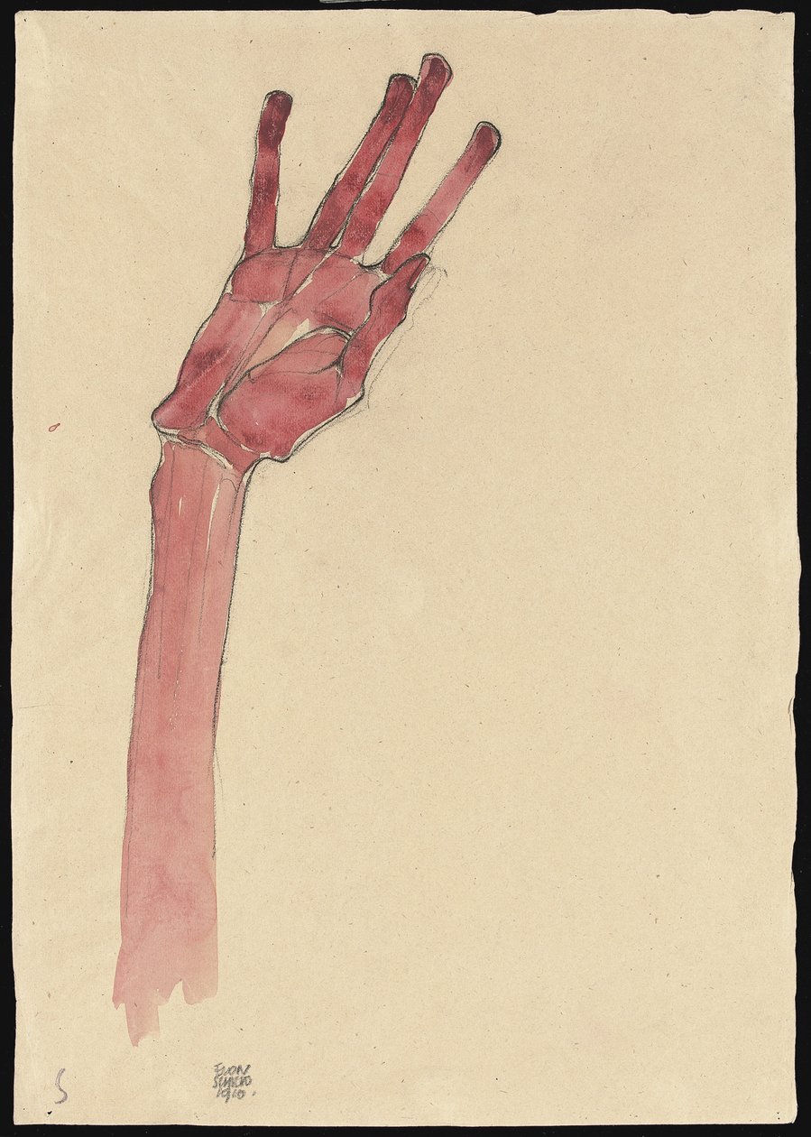 Yükseltilmiş kırmızı el, 1910 by Egon Schiele