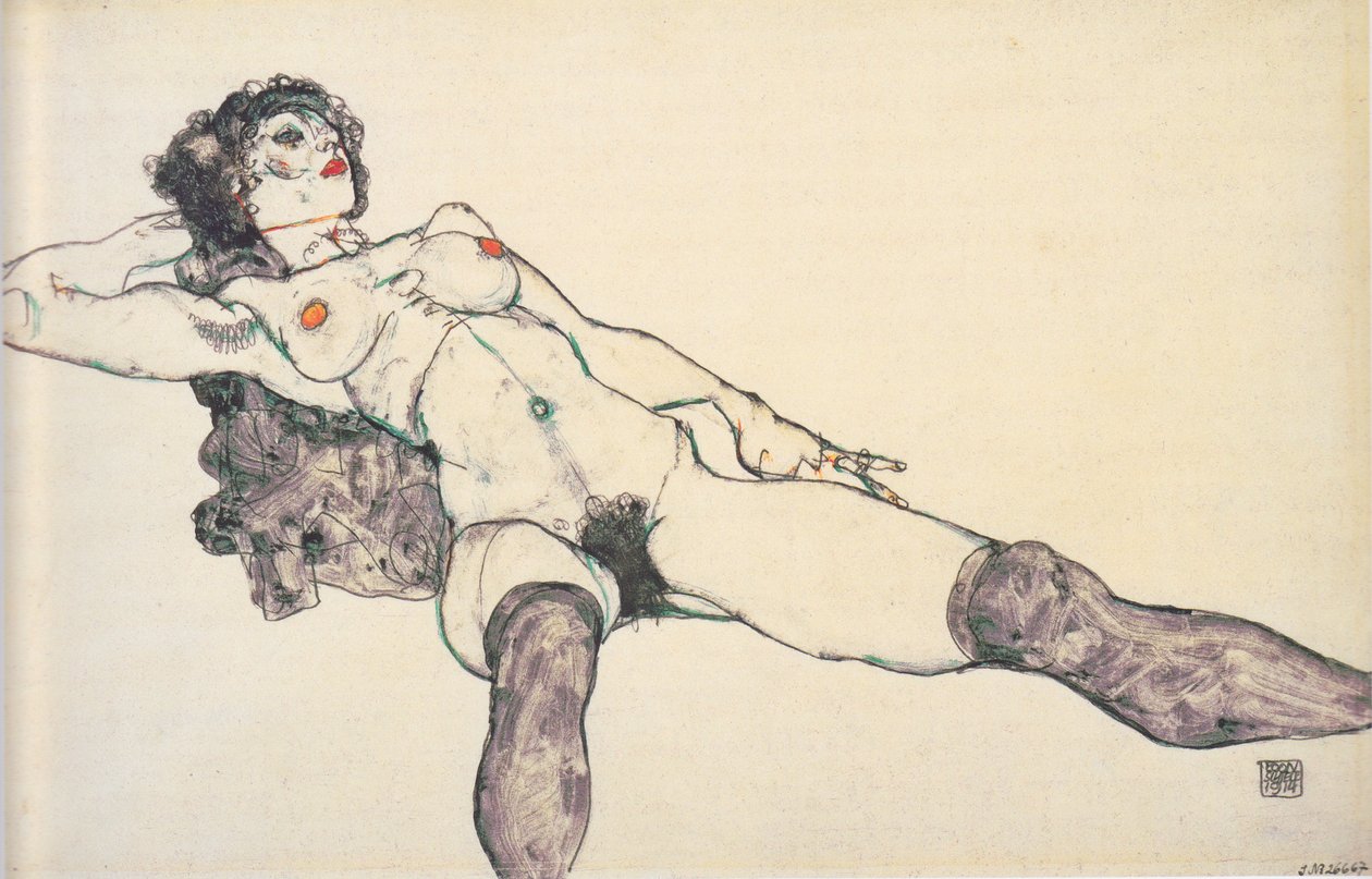 Bacaklarını açmış çıplak kadın, 1914 by Egon Schiele