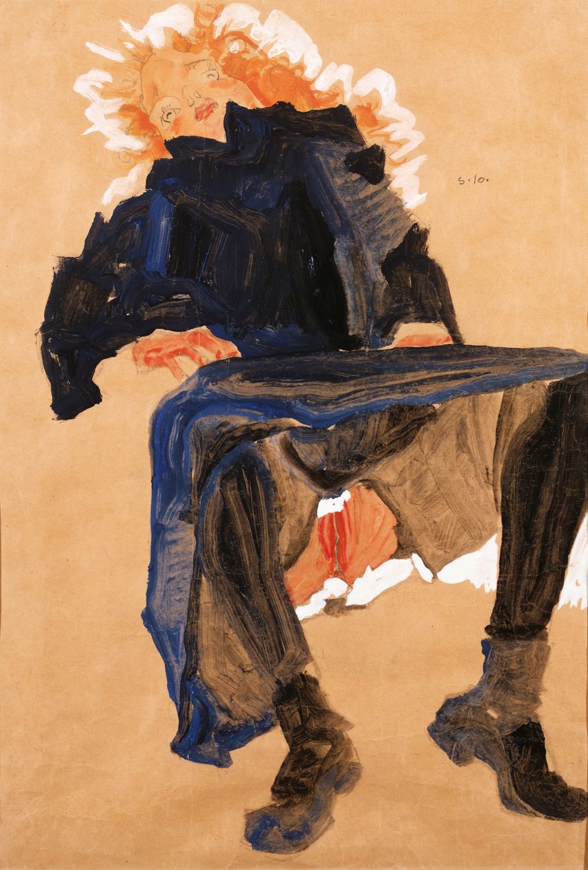 Mavi Elbiseli Yatan Kız, 1910 by Egon Schiele