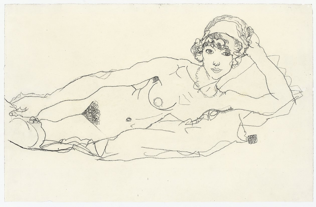 çıplak uzanmış; Çıplak uzanmış, 1914 by Egon Schiele