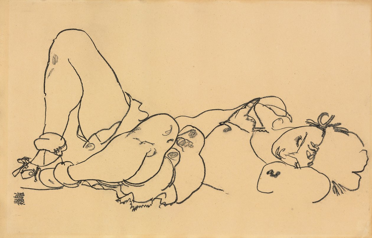 uzanmış kadın; uzanmış, 1918 by Egon Schiele