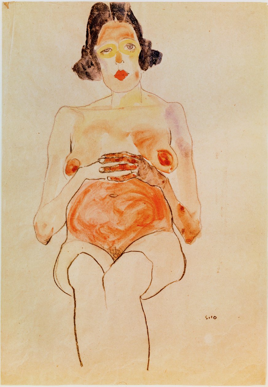 Roter Akt, schwanger [Kırmızı Çıplak, Hamile] (suluboya ve karakalem) by Egon Schiele