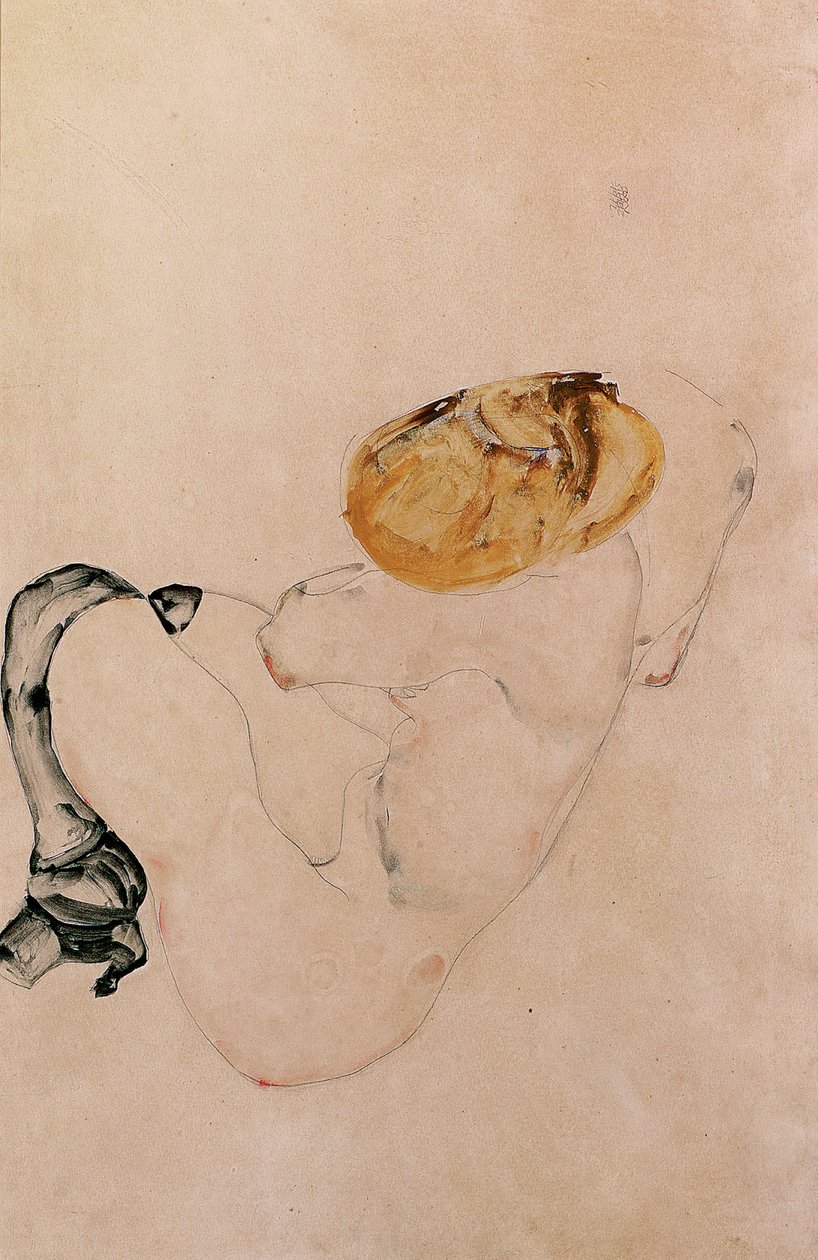 Korkmuş, çömelmiş genç kız, 1912 by Egon Schiele