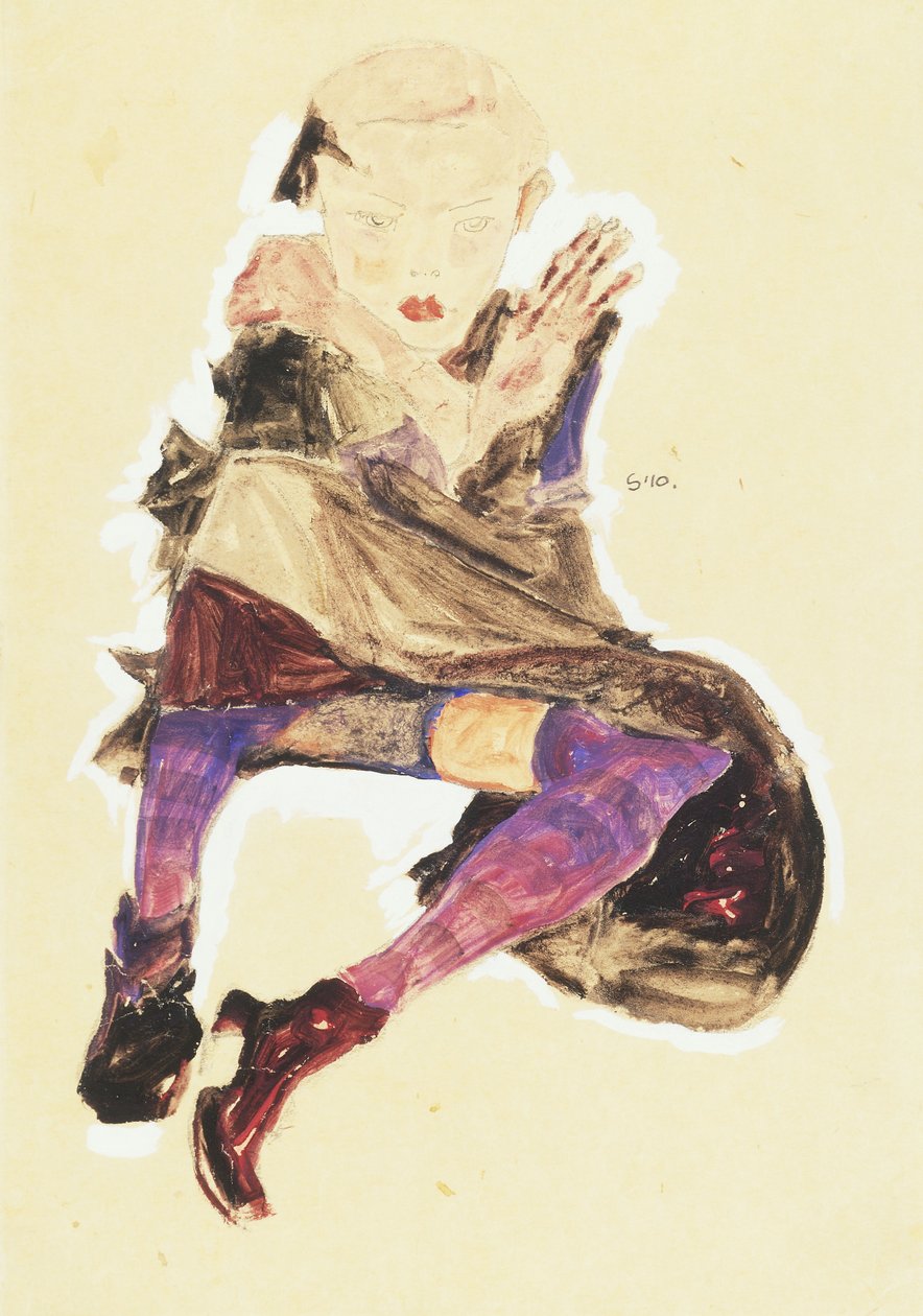 Oturan Çizgili Çoraplı Kız; Oturan Çizgili Çoraplı Kız, 1910 by Egon Schiele