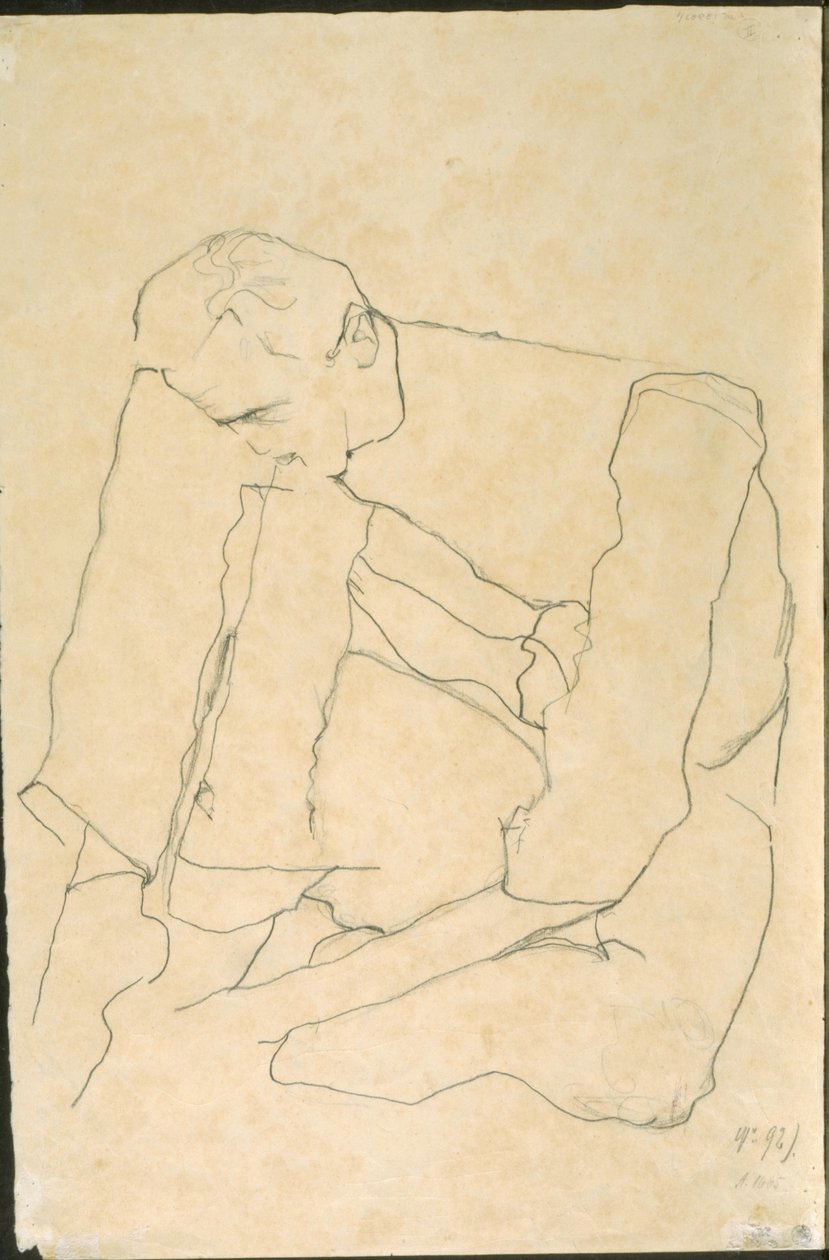 Oturan Adam (karşı) by Egon Schiele