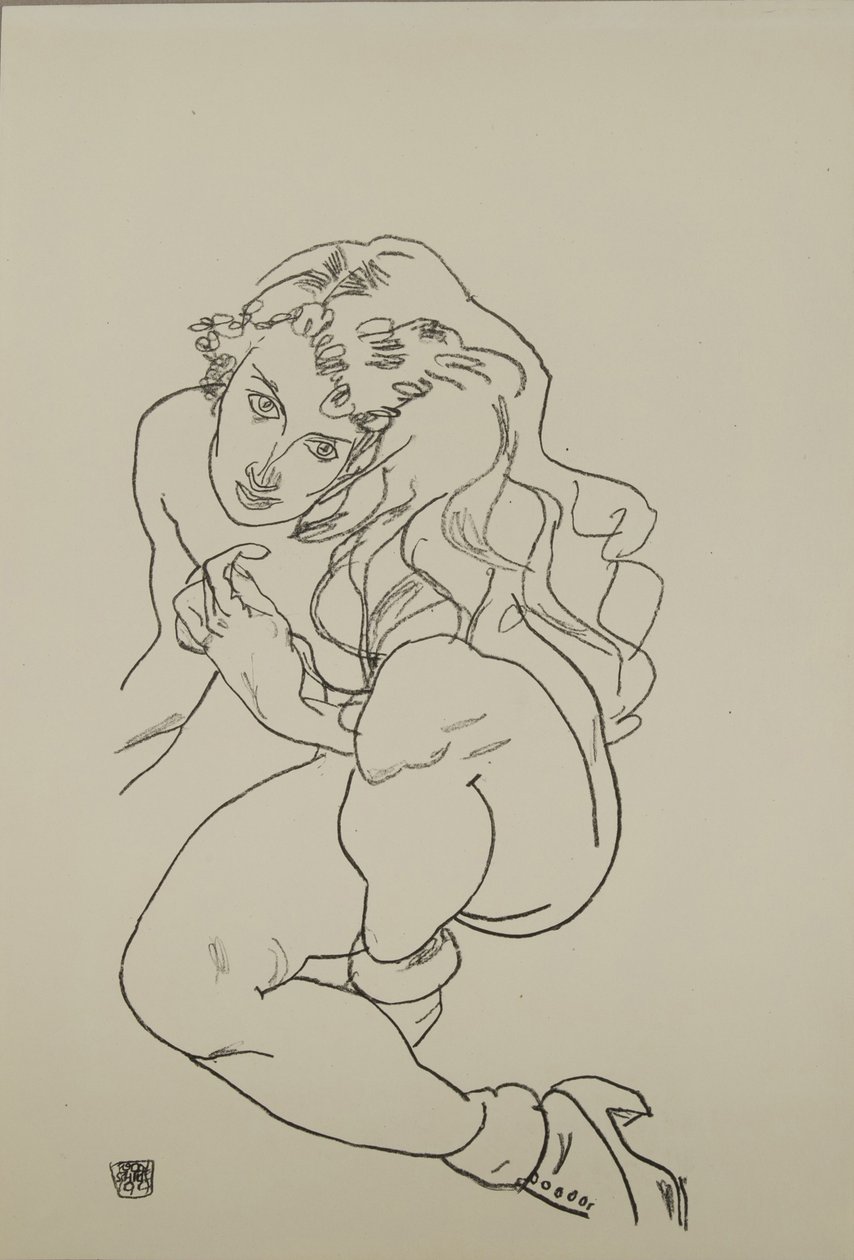 Çıplak Oturan, 1917 by Egon Schiele
