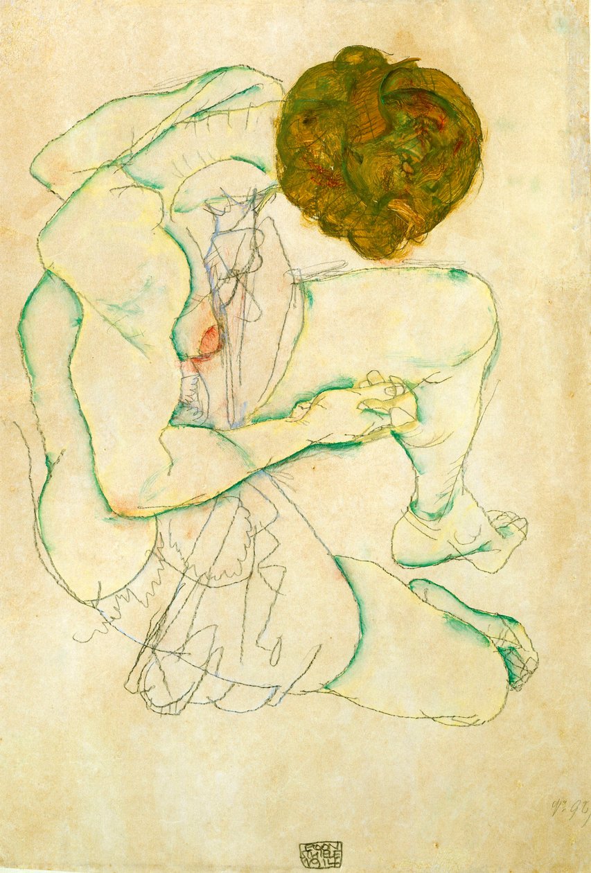 Oturan Çıplak Kadın, 1914 by Egon Schiele