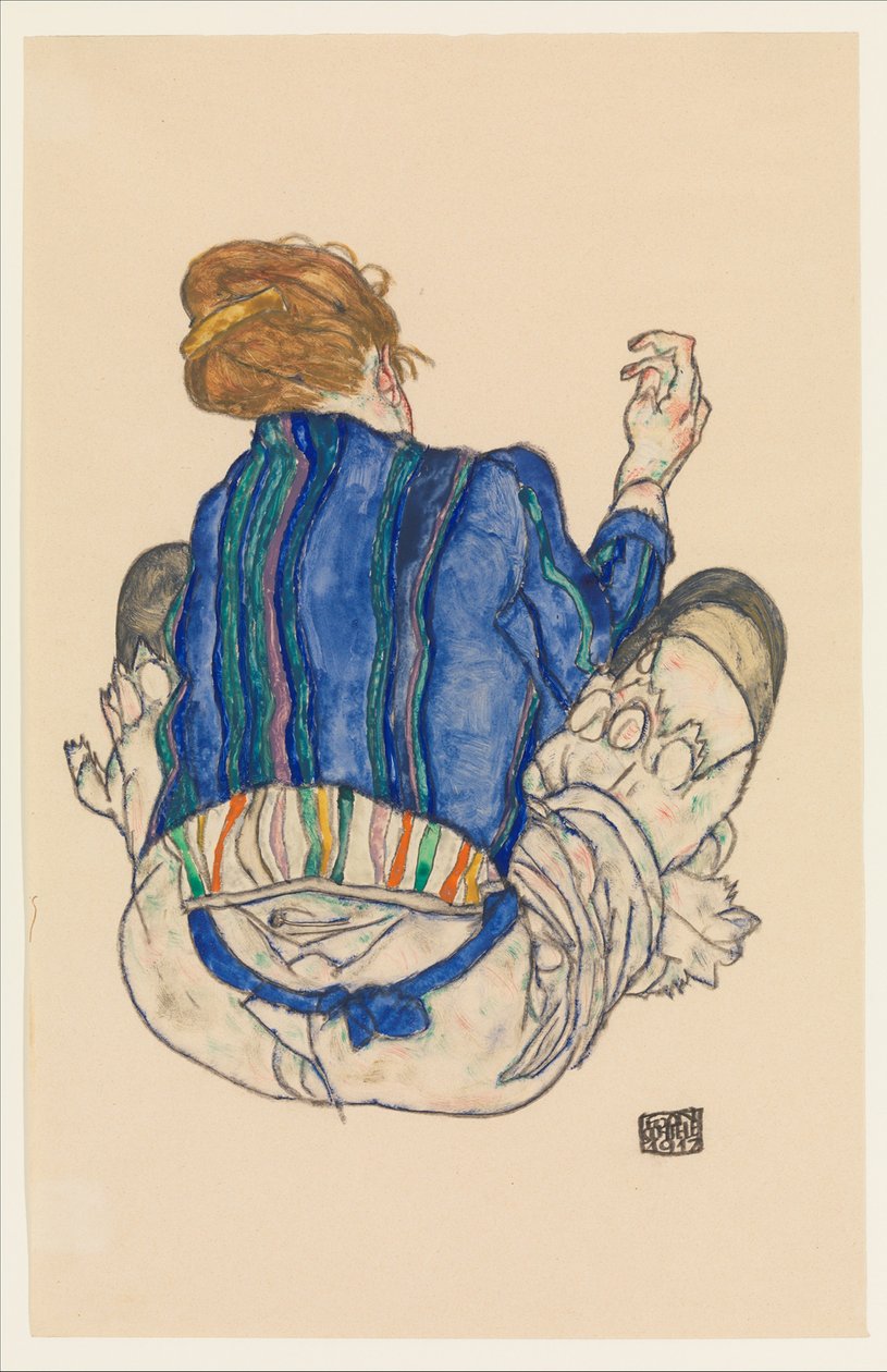 Oturan Kadın, Arkadan Görünüm, 1917 by Egon Schiele