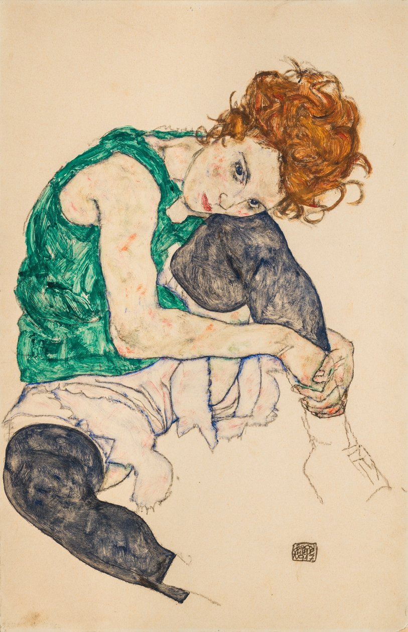 Oturan, Dizleri Bükülmüş Kadın, 1917 by Egon Schiele