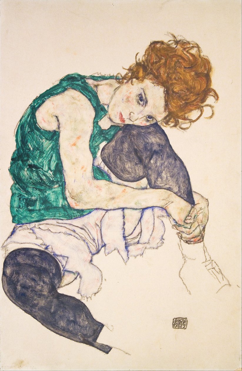 Adele Herms Çekilmiş Bacaklı Oturan Kadın by Egon Schiele