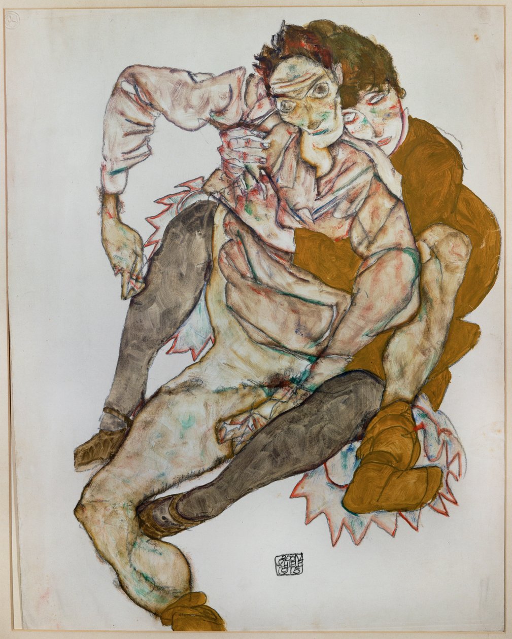 Oturan çift by Egon Schiele