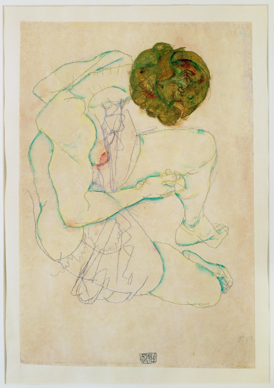 Oturan kadın çıplak by Egon Schiele