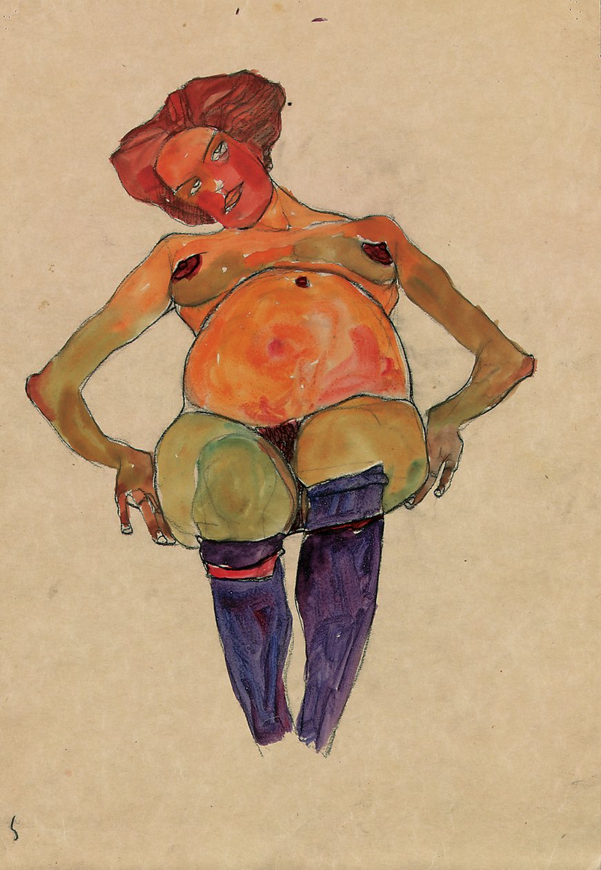 oturan hamile kadın by Egon Schiele