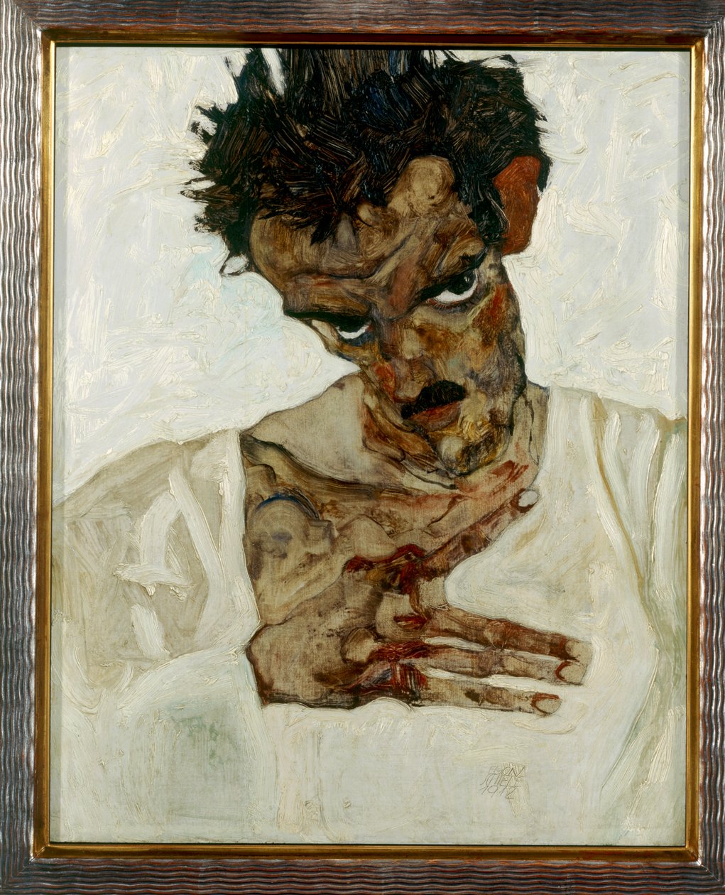 Başını eğmiş otoportre by Egon Schiele