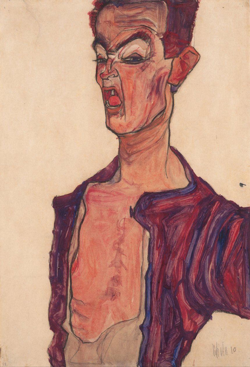 Otoportre, Yüzünü buruşturma, 1910 by Egon Schiele