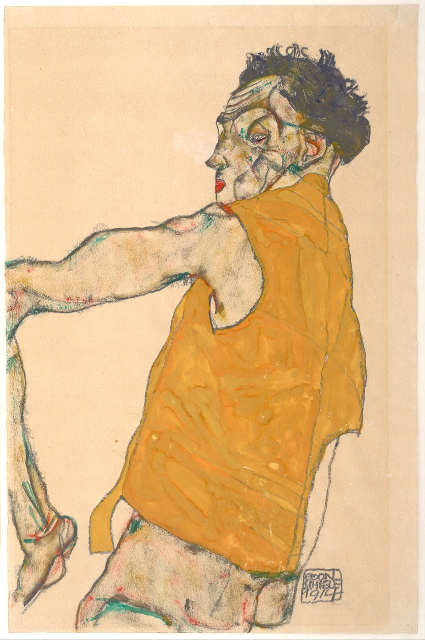 Sarı Yelekli Otoportre, 1914 by Egon Schiele