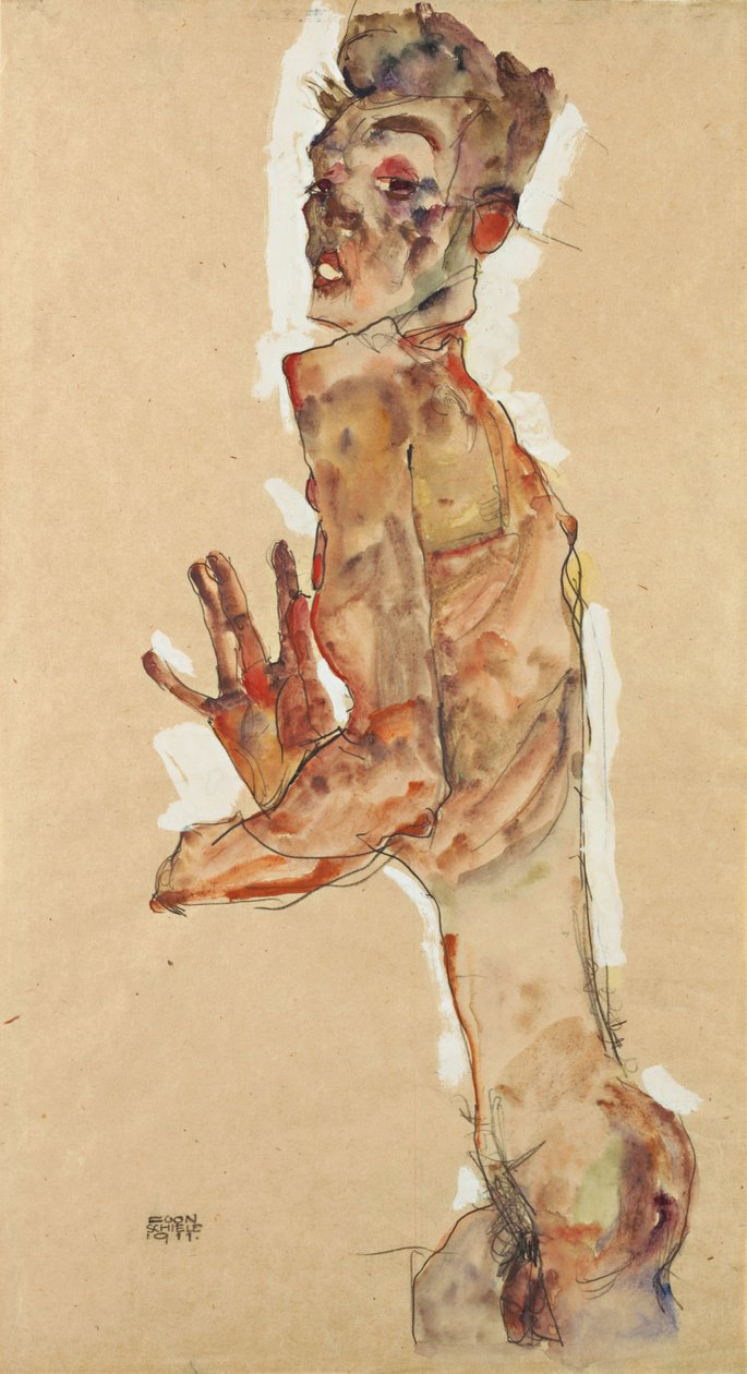 Açık Parmaklı Otoportre, 1911 by Egon Schiele