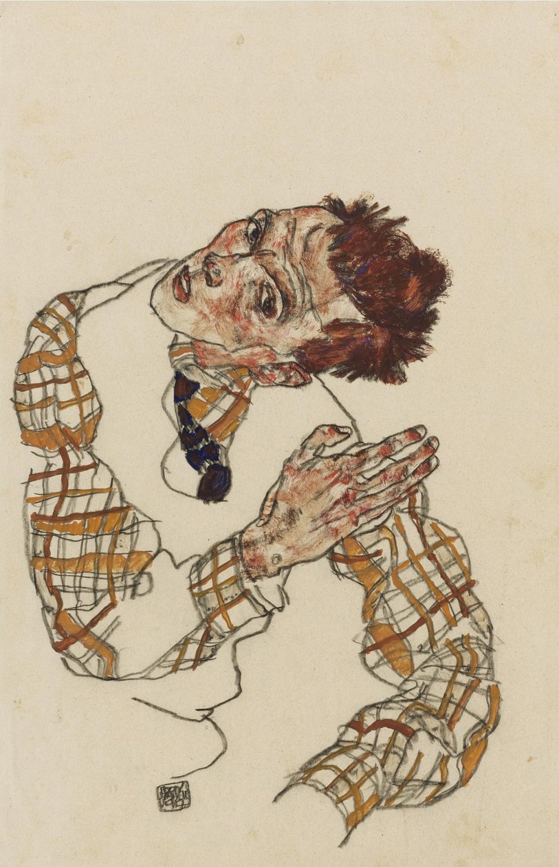 Kareli gömlekli otoportre, 1917 by Egon Schiele