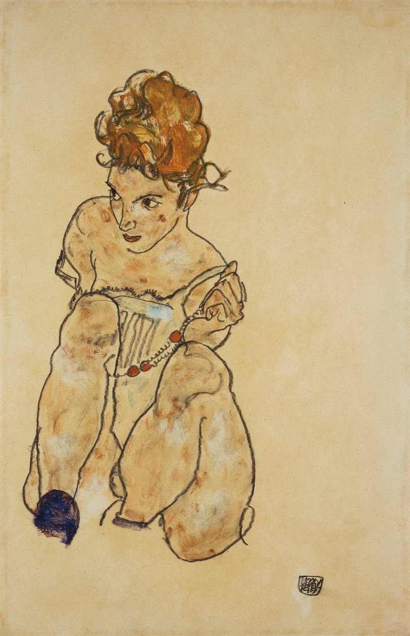 Oturan Kız İç Çamaşırı, 1917 by Egon Schiele