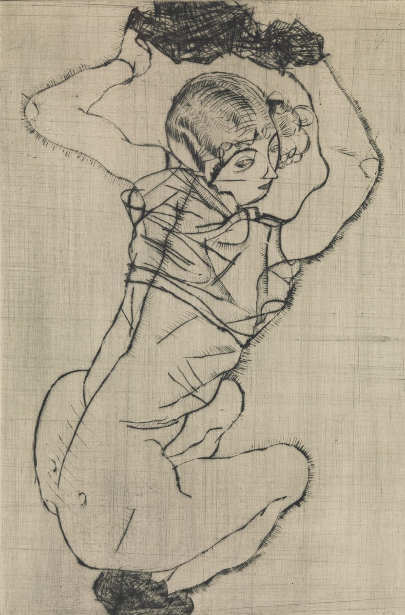 Çömelmiş Kadın, 1914. by Egon Schiele