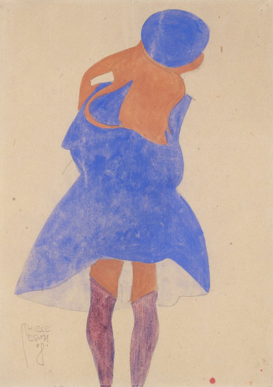 Ayakta Kız, Arkadan Görünüm, 1908 (kağıt üzerine guaj, sulu boya ve grafit) by Egon Schiele