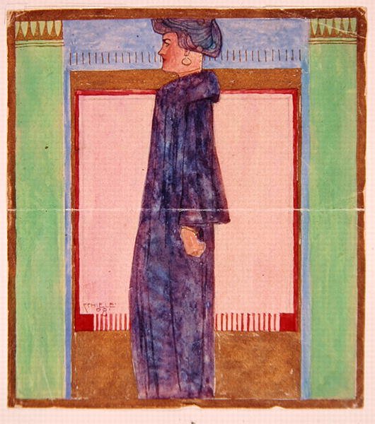 Duran Kadın (kağıt üzerine sulu boya) by Egon Schiele