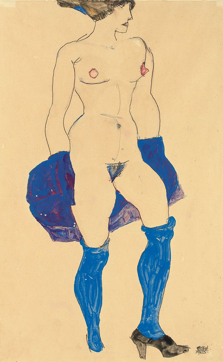 Ayakta duran kadın, ayakkabı ve çorap, 1913 by Egon Schiele