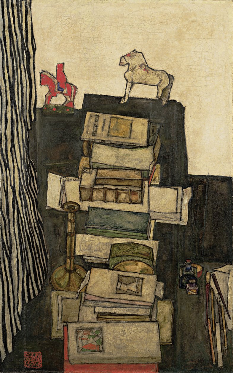 Kitaplarla Natürmort Schieles Masası, 1914 by Egon Schiele