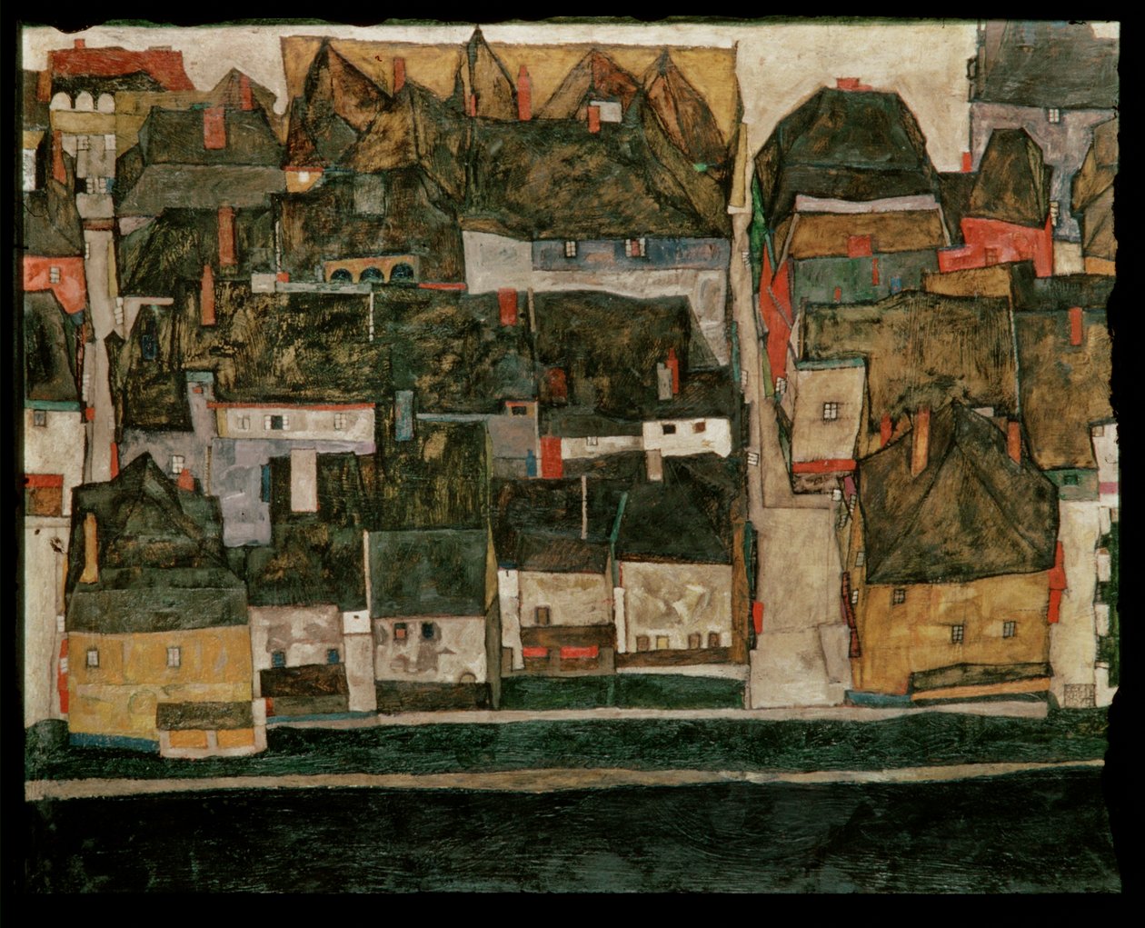 Küçük şehir IV (tuval üzerine resim) by Egon Schiele